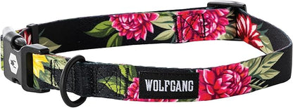Wolfgang Heavy Duty, Adjustable Dog Collar with Quick Release Nylon Buckle for Walking & Training, DarkFloral Print, Small