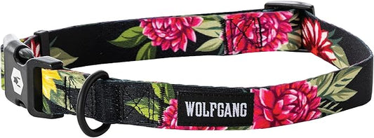 Wolfgang Heavy Duty, Adjustable Dog Collar with Quick Release Nylon Buckle for Walking & Training, DarkFloral Print, Small