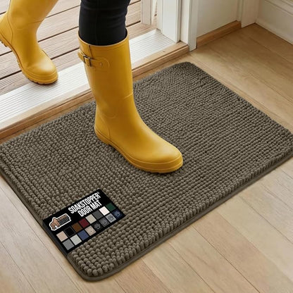 GORILLA GRIP SoakSTOPPER Dog Door Mat, 30x20 Machine Washable Rug Absorbent Doormat Captures Moisture Mud Dirt, Quick Dry Soft Chenille Entryway Rugs Indoor Entrance Mats for Dog Paws, Cappuccino