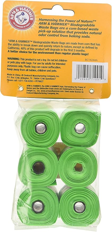 Arm & Hammer Durable Disposable Dog And Cat Waste Bags With Activated Baking Soda, 90 Dog Poop Bags, Plant-Based 9 x 14 Inches