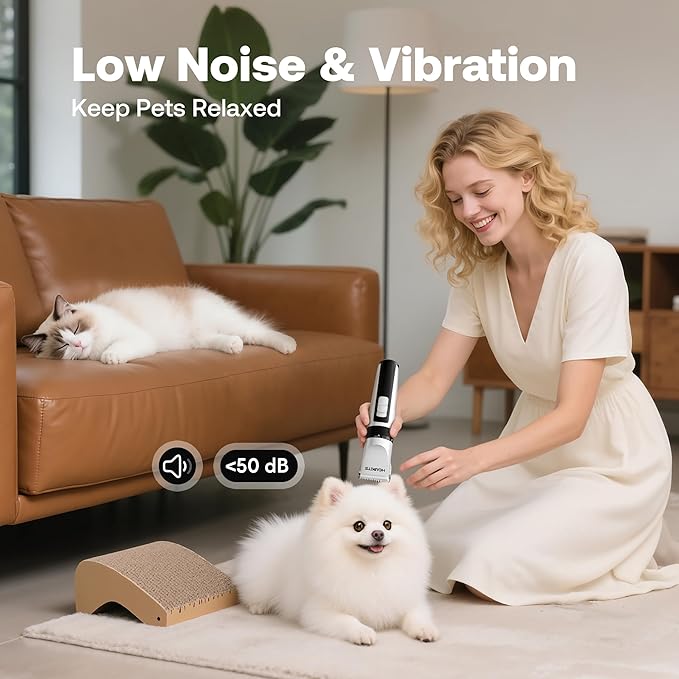 Dog Grooming Clippers, Low Noise, Electric Quiet, Adjustable Clipper Comb, Rechargeable Cordless Dog Hair Clippers for Dogs Cats Pets, White