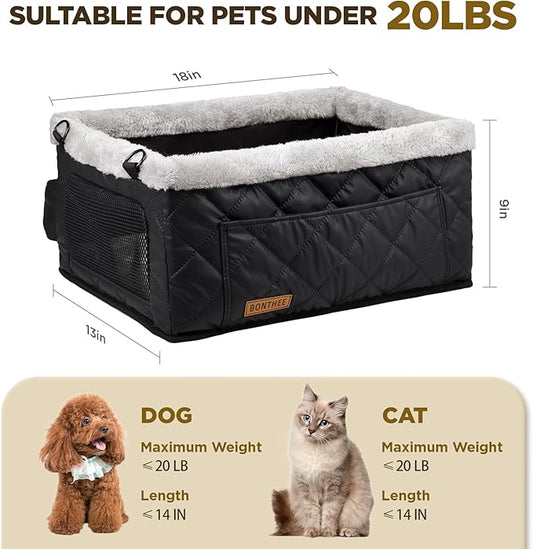 Upgrade Dog Booster Seat for Small Dogs,Small Dog Car Seat with Sturdy Metal Frame and Waterproof Leather Material for Small Pets up 20 lbs,Portable Travel Carrier with Storage Pocket