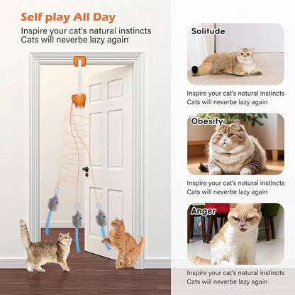 Rechargeable Electric Cat Teaser – Interactive Door Clip Teaser for Cats, 2 Motion Modes (360° Spin & Irregular Jumping), Smart Auto Cat Toy for Exercise & Fun (Orange)