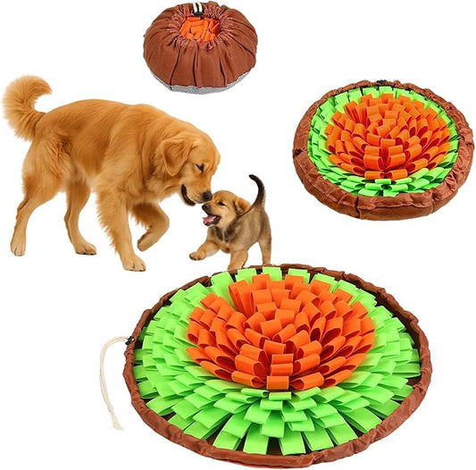 Snuffle Mat for Dogs, Large Dog Snuffle Mat 19'' x 19'' Enrichment Interactive Dog Puzzle Toys for Dogs Cats Encourage Natural Foraging Skills and Olfactory Training Stress Relievers Green-Orange