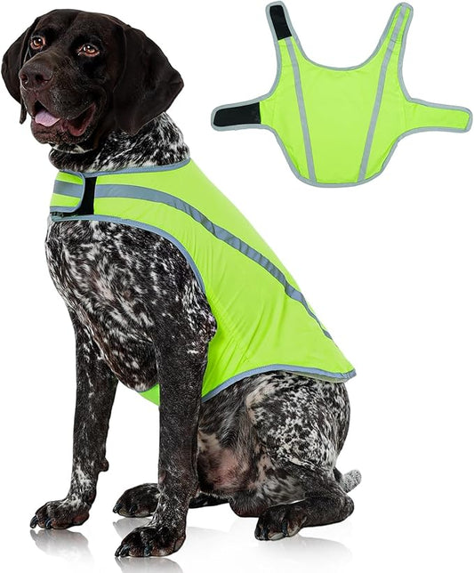 FUAMEY Dog Reflective Vest for Large Dogs,Dog Hunting Vest High-Visibility Dogs Safety Vest for Night Walking Water-Resistant Service Pet Gear Adjustable Outdoor Activities Neon Green XL