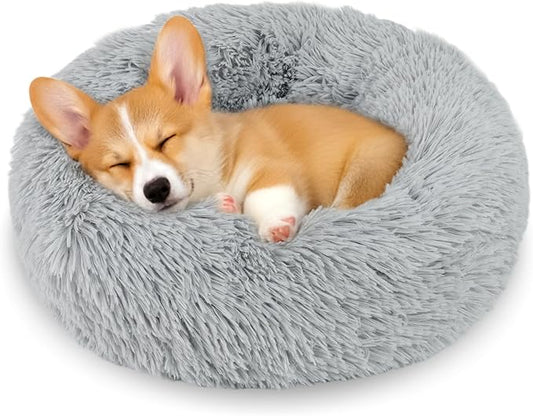 Extra Small Calming Anti-Anxiety Donuts Dog And Cat Bed, Round Fluffy Soft Washable Pet Bed For Puppy & Kitten, Cuddler Warming and Cozy Cushion, Luxury Anti-Slip Waterproof Mute Base 16in Gray