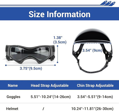 PETLESO Extra Small Dog Helmet and Dog Goggles Set, XS Pet Safety Hat with Ear Holes, Anti-UV Pet Sunglasses, Head & Eyes Protection for Puppy and Adult Cats, Black