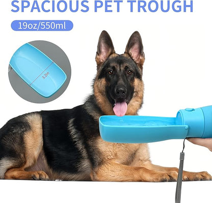 Dog Water Bottle, Travel Puppy Water Bowl, Leak Proof Portable Puppy Water Dispenser, Foldable Dog Water Bottle for for Pets Outdoor Walking, Hiking, Travel, Food Grade Plastic - 19oz Blue