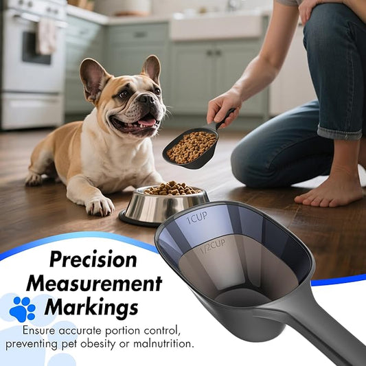 Small Food Scoop 2 PACK,1 Cup Capacity Dog Food Scoop With Measuring Lines For Dog, Puppy and Cat Coffee Bean Scoop, Flour Scoop (Black)