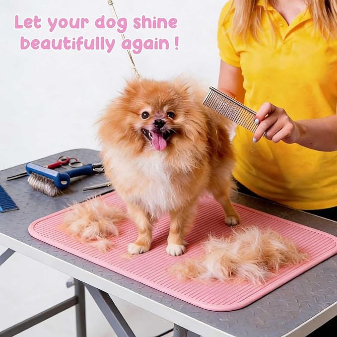 Dog Grooming Table Mat Pad Non Slip，Silicone Durable Premium Non-Slip Dog Bath Mat，Slip Mat - Bathing Mat for Pets，22.45inchX15.75inch (Pink)