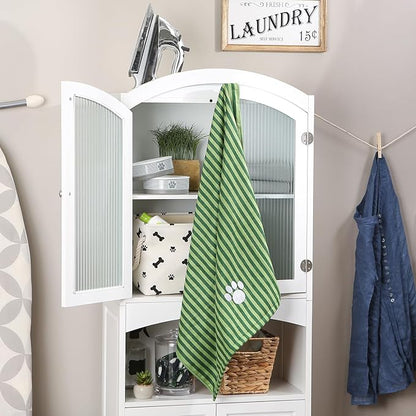 Bone Dry Pet Grooming Towel Collection Absorbent Microfiber X-Large, 41x23.5", Striped Hunter Green