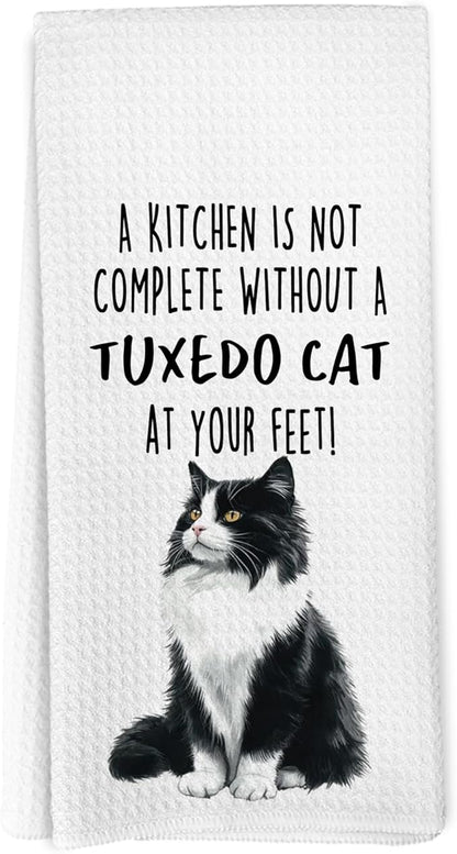 Funny Tuxedo Cat Gifts Kitchen Towels, Cat Lover Gifts for Women, Funny Hand Towels for Bathroom Decor, A Kitchen is Not Complete Without A Tuxedo Dishcloths Dish Towel forKitchen 16x24 Inches