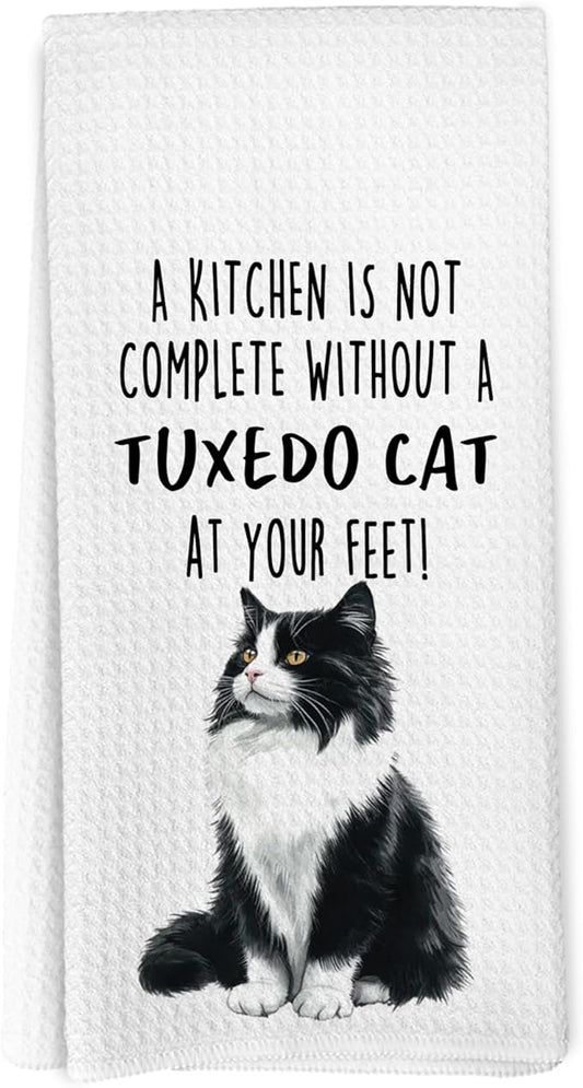 Funny Tuxedo Cat Gifts Kitchen Towels, Cat Lover Gifts for Women, Funny Hand Towels for Bathroom Decor, A Kitchen is Not Complete Without A Tuxedo Dishcloths Dish Towel forKitchen 16x24 Inches