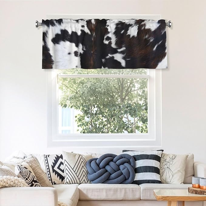 Cowhide Curtain Valance Short Rod Pocket Window Treatment for Living Room Bedroom Kitchen Bathroom 1 Panel 54" W x 18" L