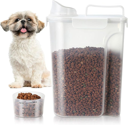 TBMax Dog Food Storage Container 5-7 lbs, Airtight Cat Food Container with Larger Spout & Measuring Cup, Portable Pet Food Storage Dispenser for Small Animal Kibble Storage, Bird Seed Container