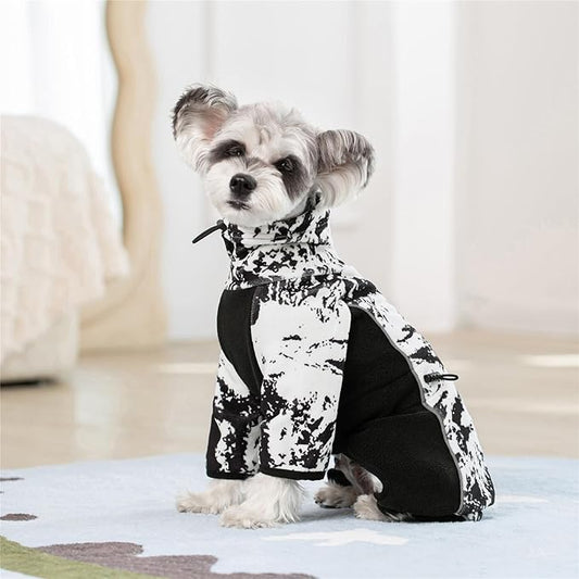 Fleece Dog Coat for Small Medium Dog,Pullover Pajamas Jumpsuit Bodysuit Puppy Coats with Legs, Pet Windproof Warm Cold Weather Jacket Full Body Vest Cozy Snowsuit Outfit Clothes (White, M)