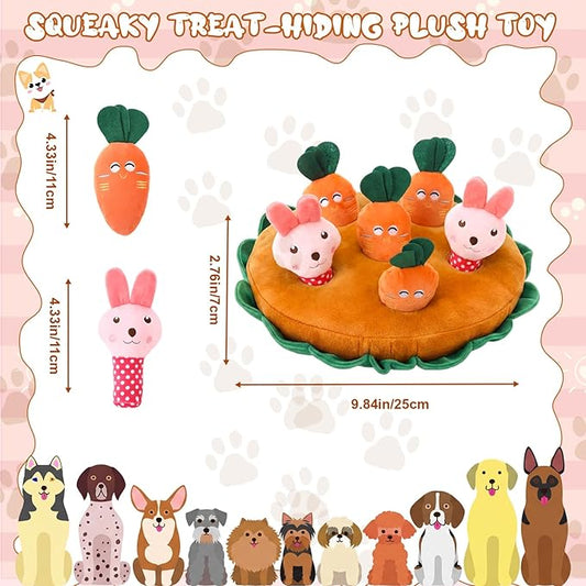 Skylety 7 Pcs Easter Interactive Dog Toys Set, Snuffle Mat for Dogs, Treat Hiding Puzzle and Squeaky Plush, Carrot Bunny Dog Toys for Small Medium Dogs, Training and Boredom Relief Plaything