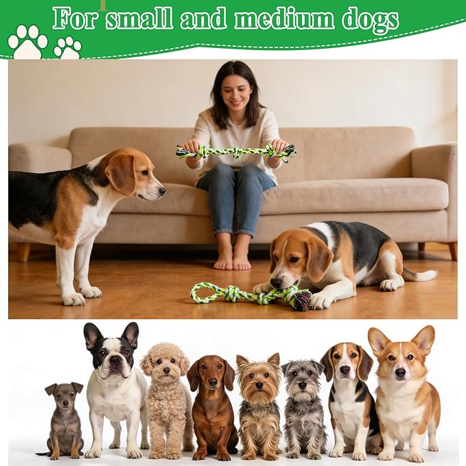 ASOCEA 5 Pack Dog Rope Toys Cotton Puppy Teething Rope Durable Chew Toys for Boredom Small Medium Dogs Interactive Tug Toy for Training Fetching （Green）