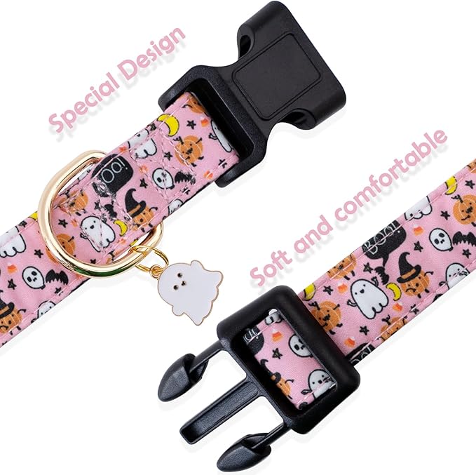 Faygarsle Halloween Fall Dog Collar for Small Medium Large Dogs Fashionable Cute Collar for Male Female Dogs Pink Cotton Dog Collar Spectre Pumpkin Pattern L