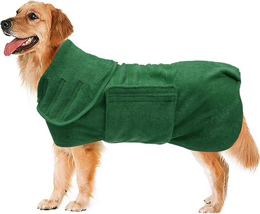 Geyecete Dog Drying Coat - Dog Bathrobe Towel - Microfibre Fast Drying Super Absorbent Pet Cat Bath Robe Towel, Luxuriously Soft Green XL