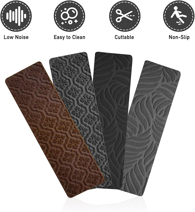 Stair Treads for Wooden Steps - Non Slip Stairs Carpet Tape Peel and Stick with Double Adhesive Tape Set of 15 Leaf -Black