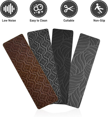 Stair Treads for Wooden Steps - Non Slip Stairs Carpet Tape Peel and Stick with Double Adhesive Tape Set of 15 Leaf -Grey