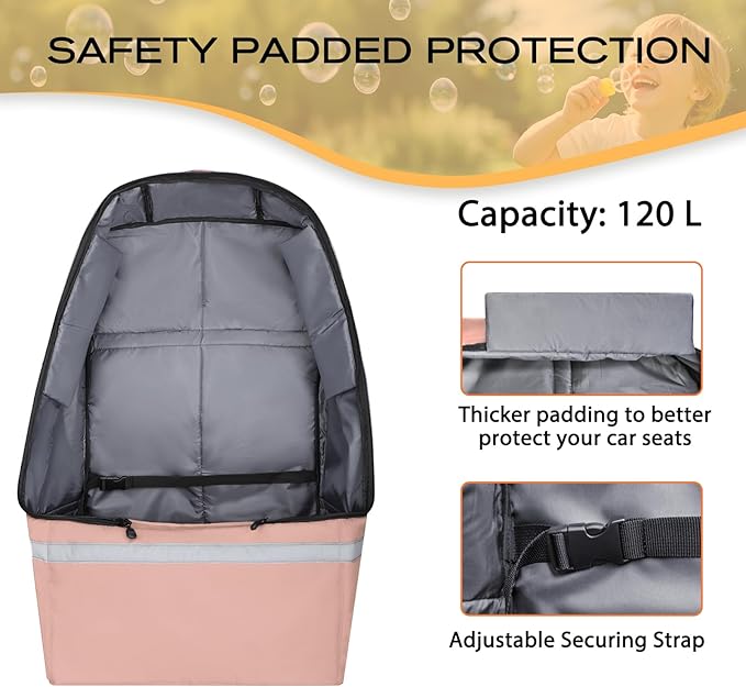 LARIPOP Car Seat Travel Bag for Airplane Gate Check Approved, Padded Backpack with Adjustable Straps, Reflective Strips & Protective Feet for Infant Convertible Booster Seats, Flesh