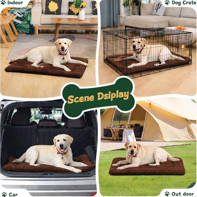 Dog Crate Pad 24 Inch, Washable Plush Crate Mat for Small Dogs and Puppies, Anti Slip Kennel Pad for Metal Crates, Indoor Use and Travel, Brown
