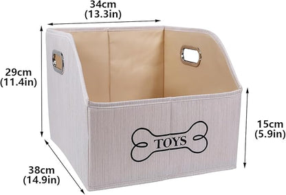 Geyecete Dog Toys Storage Bin With Wooden Handle - Decorative Rectangular Soft Felt Organizer Basket for Pet Supplies - Beige
