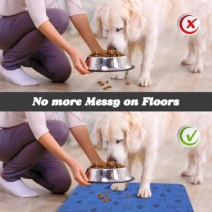 Dog Food Mats,Cat Absorbent Water Bowl Feeding Mats Pet Placemats for Food and Water Spot 17 * 30 inch