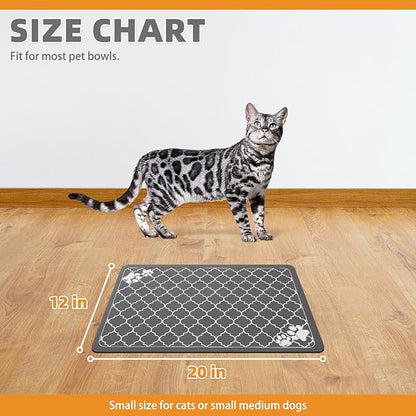 KOOLTAIL Dog Food Mat, 2 Pack Absorbent Pet Feeding Mat for Food and Water Bowls, Placement Pad for Floors with Waterproof Rubber Backing, Quick Dry Water Dispenser Mat for Dogs Cats, Grey, 12"x20"