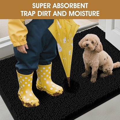 IM HOME Dog Door Mats for Muddy Paws, 36" X 24" Chenille Absorbent Doormat, Non Slip Heavy Dog Rugs for Muddy Paws, Soft Indoor Door Mat for Entryway, Mud Paw, Inside Floor, Black