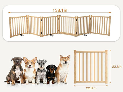 YOCAN Paint-Free Wooden Freestanding Dog Gates with Door for The House,Doorways, Stairs,Wood Dog Fences Indoor Pet Gate,Step Over Fence-6 Panel