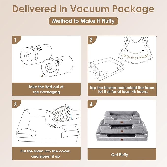 EHEYCIGA Orthopedic Dog Beds Large Sized Dog, Waterproof Memory Foam Pet Bed with Sides, Non-Slip Bottom Large Pet Bed with Washable Removable Cover, Grey