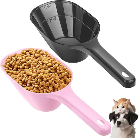 2 Pack Dog Food Scoop, 1 Cup Pet Food Scoop With Measuring Lines (Black and Pink)