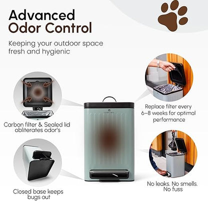 Small Dog Poop Trash Can Outside – 6L/1.6 Gallon Dog Small Trash Can with Lid, Odor-Locking Carbon Filter System, Hands-Free Stainless Steel Pedal, Easy-Clean Removable Bucket, Sage Green
