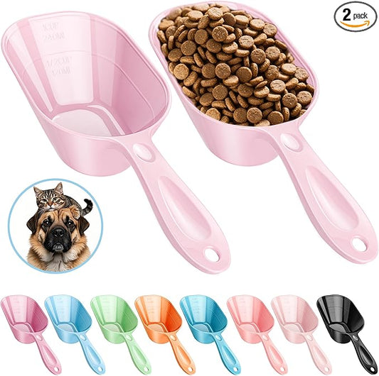 Pet Food Scoop 2 Pack, Dog Cup Capacity Cat Food Scooper With Measuring Lines For Dog, Puppy and Cat Coffee Bean, Flour Scoop Light Pink