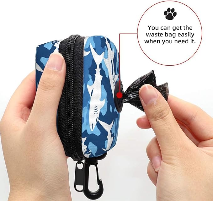 Dog Poop Bag Holder for Leashes - Lightweight Pet Waste Bags Dispenser Doggy Zippered Pouch for Puppy Walking Accessories(Shark Camo)