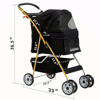 Dog Stroller Pet Stroller Cat Stroller for Medium Small Dogs Foldable Travel 3 Wheels Waterproof Puppy Stroller,Multiple Colors (Black)