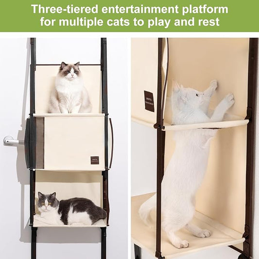 Door Hanging Cat Tree - Hanging Cat Climber 3-Tier Indoor, Door Mounted Collapsible Perch Hammock Bed, Tool-Free Assembly