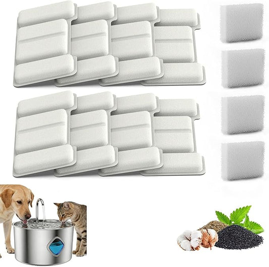 Dog Water Bowl, Triple Filtration System, 3.2L Capacity, Continuous Circulating Water Flow, Quiet Operation Stainless Steel Dog Water Fountain with Visual Water Level for Dogs Cat(8pc filter)