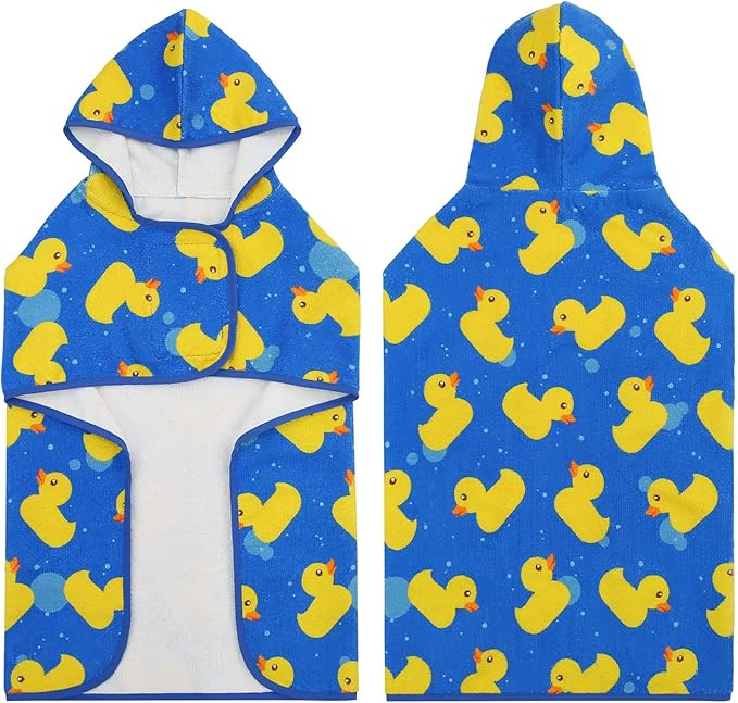HDE Dog Bathrobe Super Absorbent Quick Drying Puppy Towel Wrap Coat Adjustable After Bath Robes with Hood for Dog Sizes S-XXL Blue Rubber Ducks L