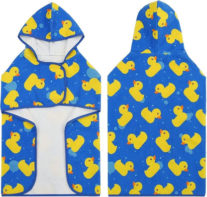HDE Dog Bathrobe Super Absorbent Quick Drying Puppy Towel Wrap Coat Adjustable After Bath Robes with Hood for Dog Sizes S-XXL Blue Rubber Ducks L