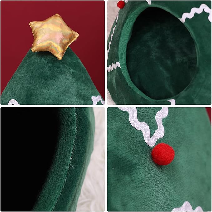 NIBESSER Cat Bed Christmas Tree Cat Tent House Self-Warming 2 in 1 Removable Comfortable Triangle Pet Teepee Xmas Dog Cave in Winter(Green/White)