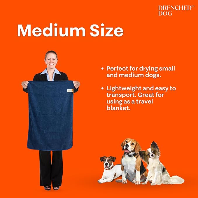 Microfiber Dog Bath Towel – Medium Dog Drying Towel (32 x 21.6 in) – Ultra Absorbent Pet Towel for Bath Time, Swimming & Rainy Walks