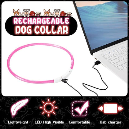 Frienda 4 Pcs Dog Collar LED USB Rechargeable Lights Dog Necklace Collars Doggy Lights for Night Walking Adjustable Safety Lamp Pet Collars for Large Medium Small Puppy(Classic Style,Rose Red, Red)