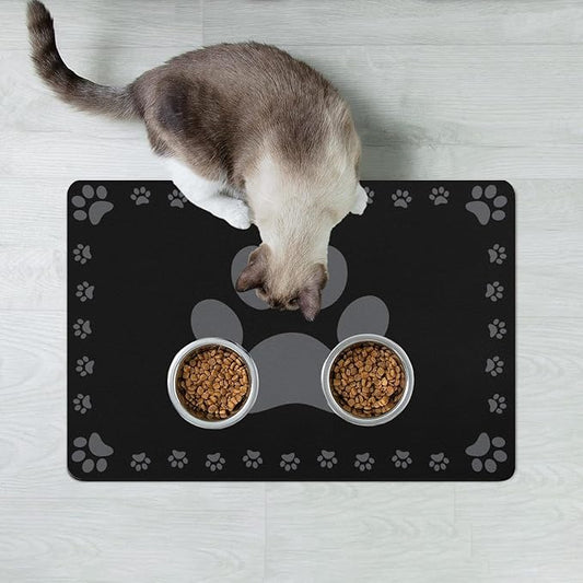 Dog Food Mats for Floor, Absorbent Pet Food Mat - Cat Feeding Mat Quick Dry Dog Bowl Mats for Water Pet Supplies Feeding Placemat 12" x 20" Black