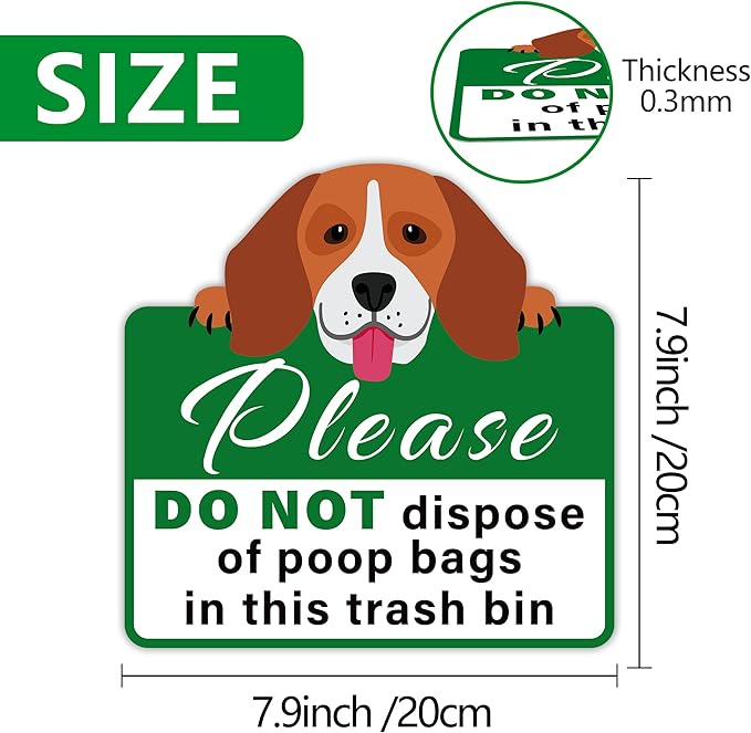 Please Do Not Dispose Poop Bags in Trash Bin Sign, Self-Adhesive Weatherproof Do not Throw Dog Poop Bag in This Trash Can Sticker, Trash Can Lable for Home, House, Yard, Restaurant（7.9" x 7.9"）