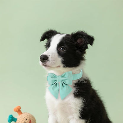 Maca Bates Mint Green Dog Collar with Cute Solid Sailor Bow Tie for Large Girl Boy Dogs,Adjustbale Durable Breakaway Soft Collars with Bowtie for Female Male Puppy,Pet with Metal Buckle