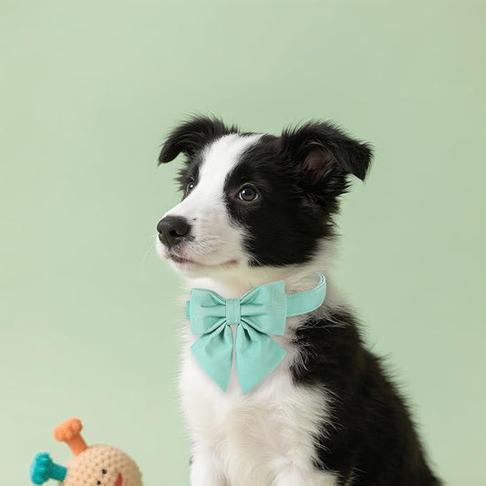 Maca Bates Mint Green Dog Collar with Cute Solid Sailor Bow Tie for Large Girl Boy Dogs,Adjustbale Durable Breakaway Soft Collars with Bowtie for Female Male Puppy,Pet with Metal Buckle